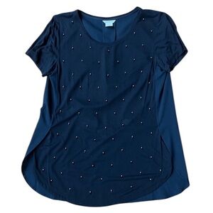 Club Monaco Jeweled Rhinestone Short Sleeve Tee in Navy, Size Small
